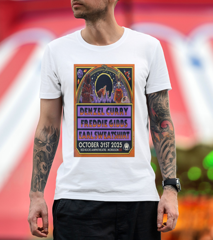 Denzel Curry Freddie Gibbs Earl Sweatshirt October 31st 2025 Red Rocks Amphitheatre Morrison Co T-Shirt