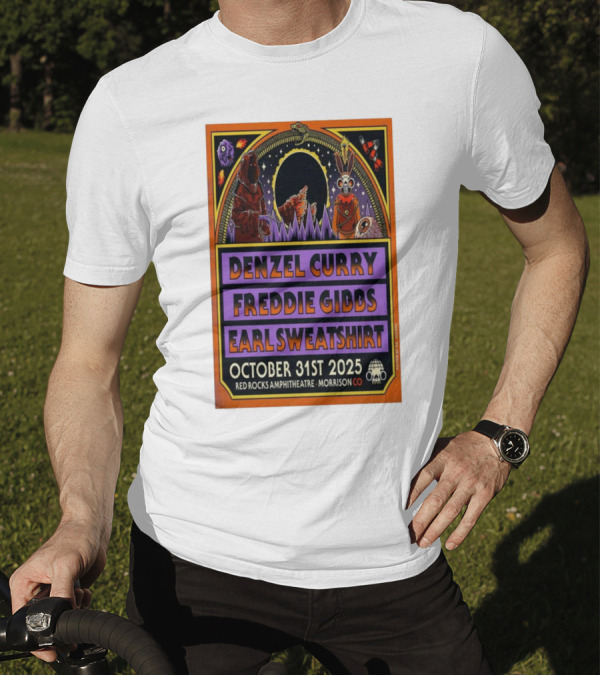 Denzel Curry Freddie Gibbs Earl Sweatshirt October 31st 2025 Red Rocks Amphitheatre Morrison Co T-Shirt