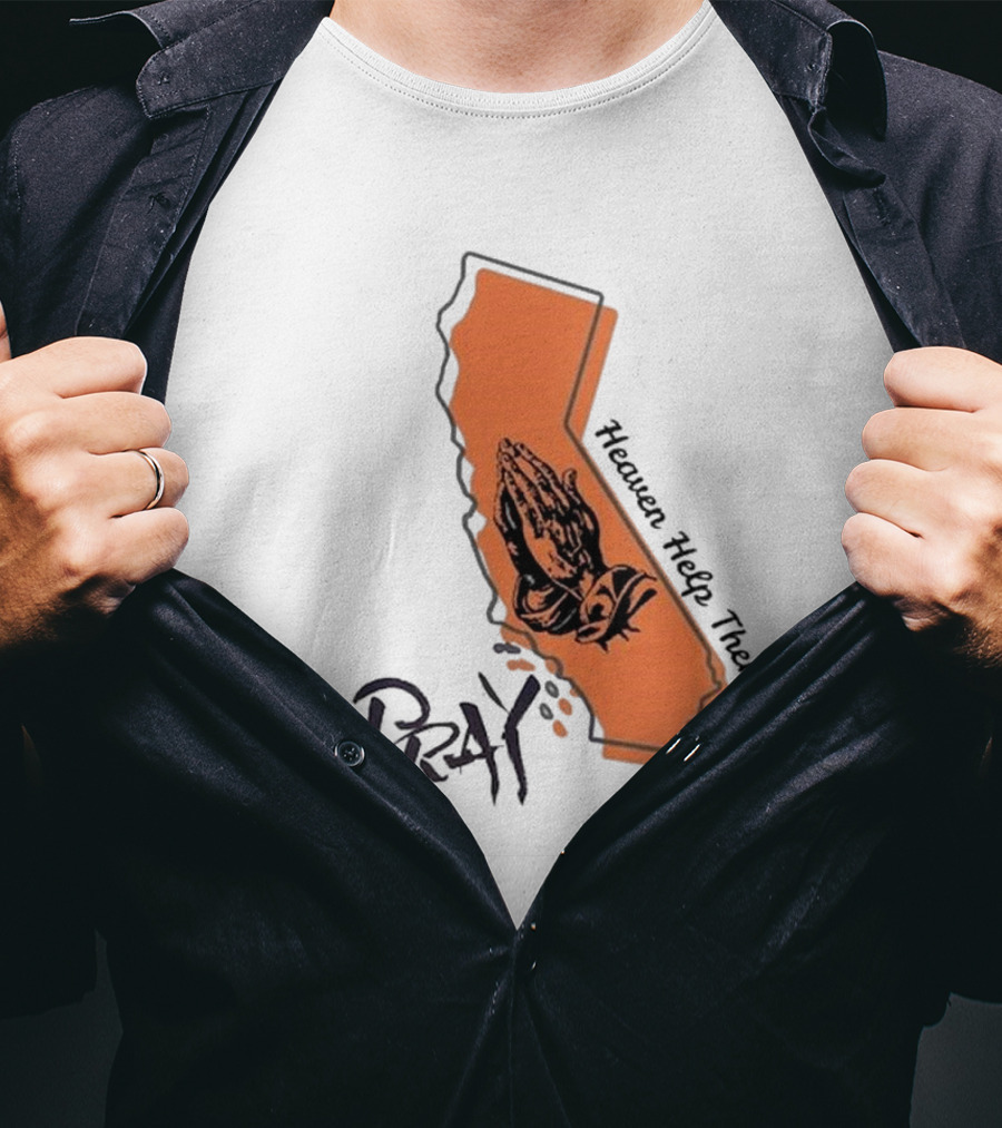 Pray For Los Angeles California Heaven Help Them Map And Hands T-Shirt