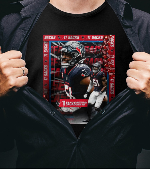 Houston Texans Will Anderson Jr 11 Sacks Single-Season Career High NFL Achievement T-Shirt