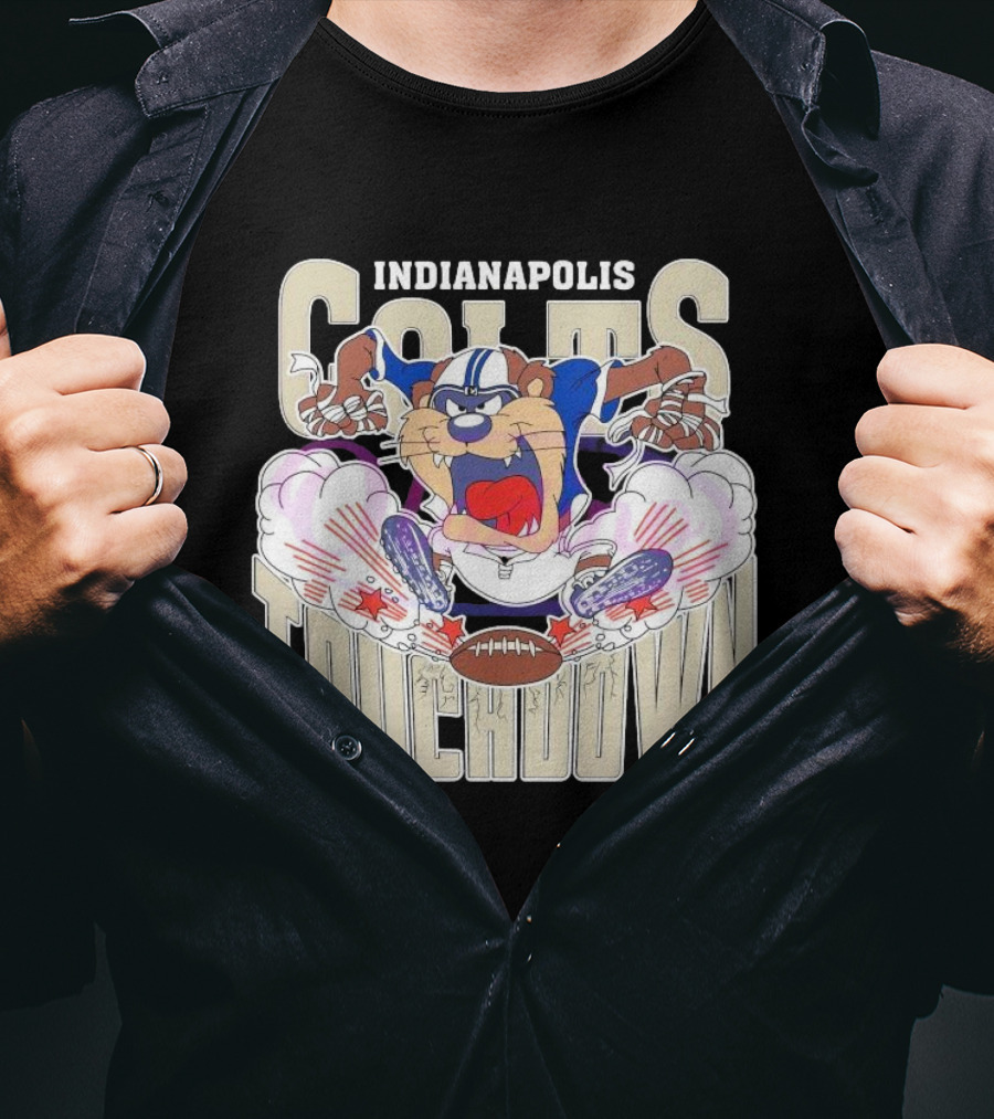 Indianapolis Colts Touchdown NFL Tasmanian Devil 2025 Football Cartoon T-Shirt
