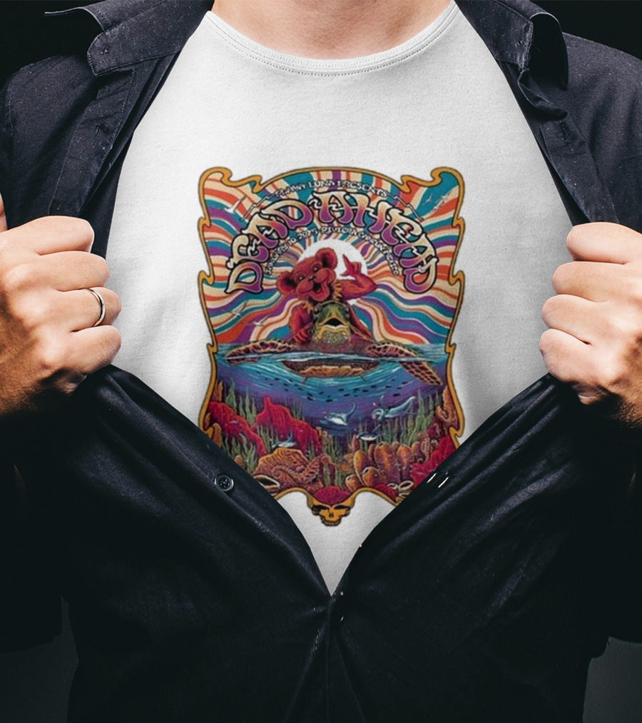 Dead Ahead Festival January 10 2025 Riviera Cancún Mexico Vibrant Turtle And Dancing Bear Psychedelic T-Shirt