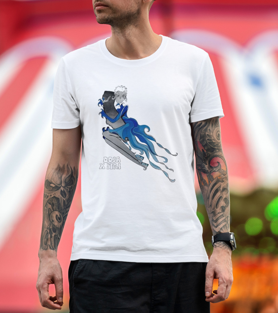 2025 Doja x Pini Collaboration Artwork Featuring Ethereal Blue and Black Character T-Shirt