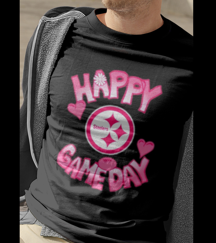 Valentine's Day Steelers Happy Gameday 2025 Hearts And Football T-Shirt
