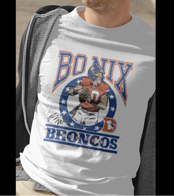 Denver Broncos Bo Nix Signature Logo Broncos Player NFL T-Shirt