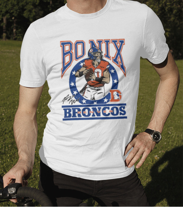 Denver Broncos Bo Nix Signature Logo Broncos Player NFL T-Shirt