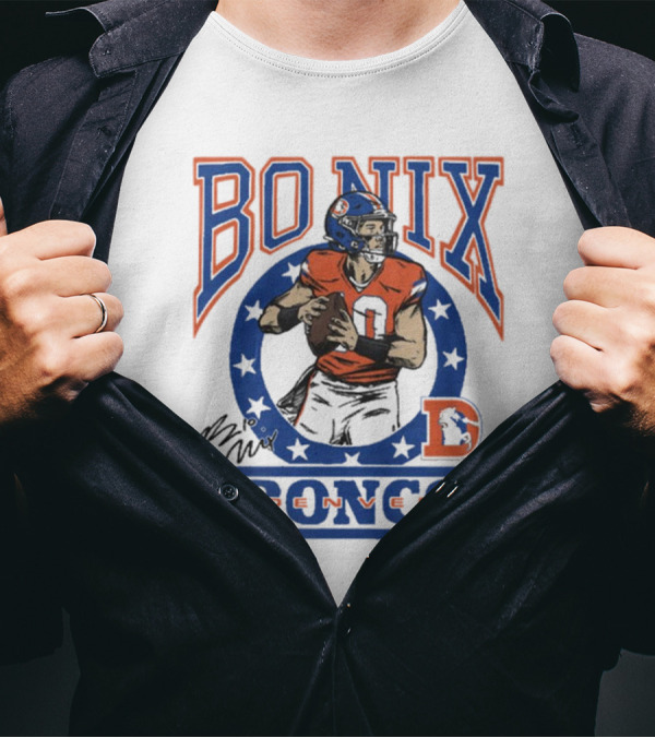 Denver Broncos Bo Nix Signature Logo Broncos Player NFL T-Shirt