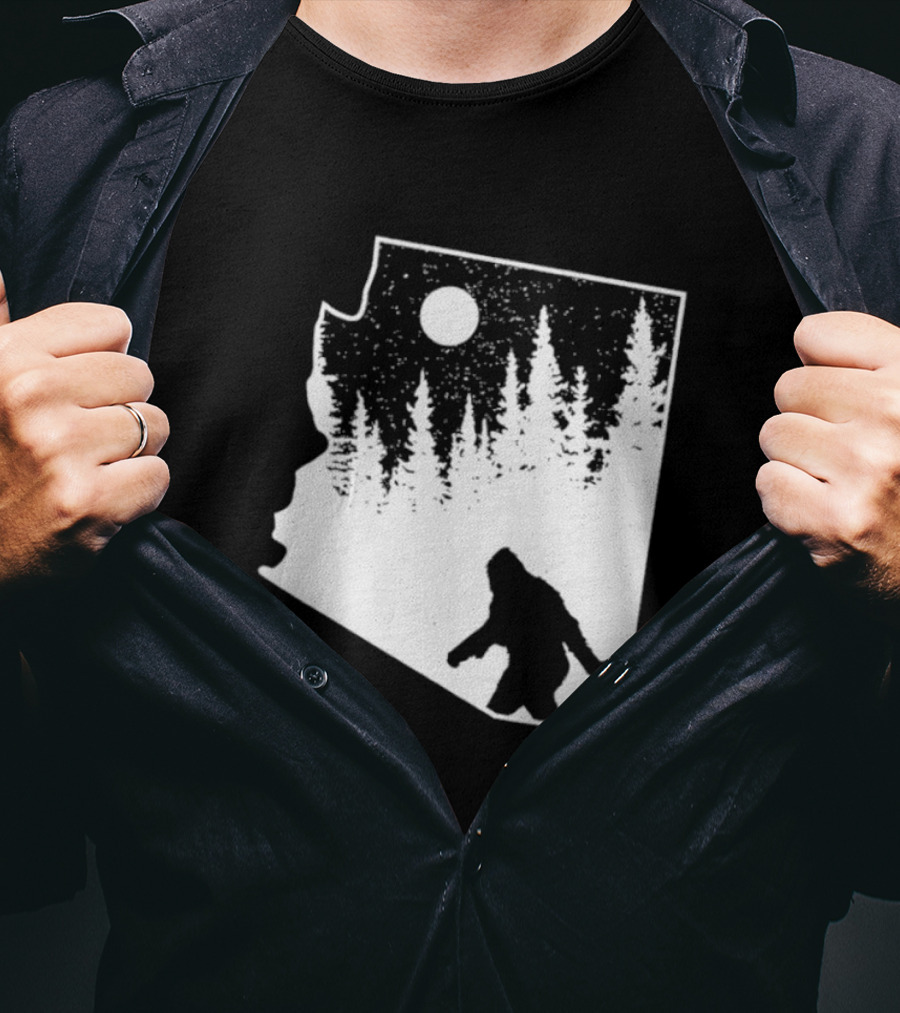 Bigfoot Arizona Pride Sasquatch Funny Arizona Map Forest Moon T-Shirt