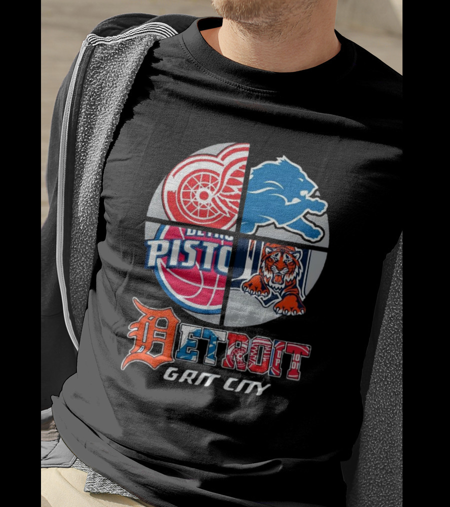 Detroit Grit City Red Wings Lions Pistons Tigers T-Shirt