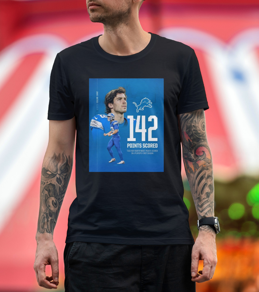 Jake Bates Detroit Lions 142 Points Scored Tied for Fourth-Most in Player's First NFL Season T-Shirt