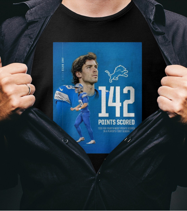Jake Bates Detroit Lions 142 Points Scored Tied For Fourth-Most In Player's First NFL Season T-Shirt