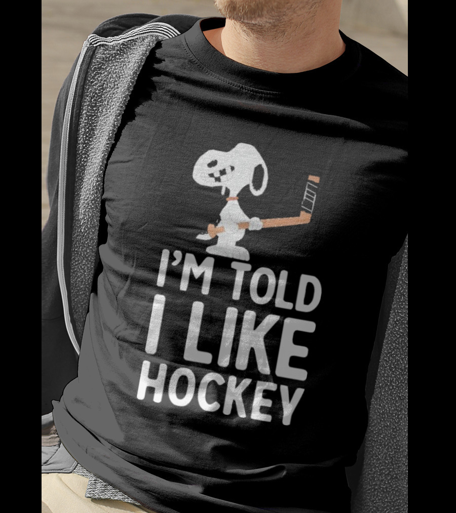 Snoopy I'm Told I Like Hockey Peanuts Comic Hockey Stick T-Shirt