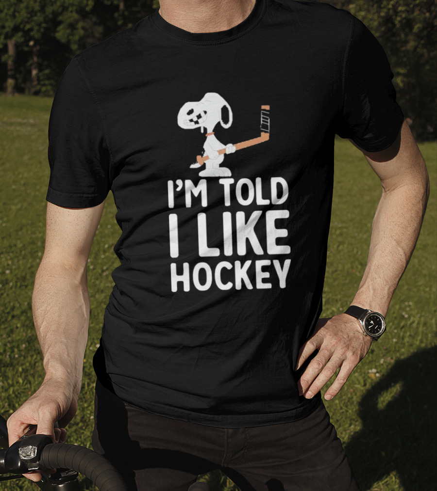 Snoopy I'm Told I Like Hockey Peanuts Comic Hockey Stick T-Shirt