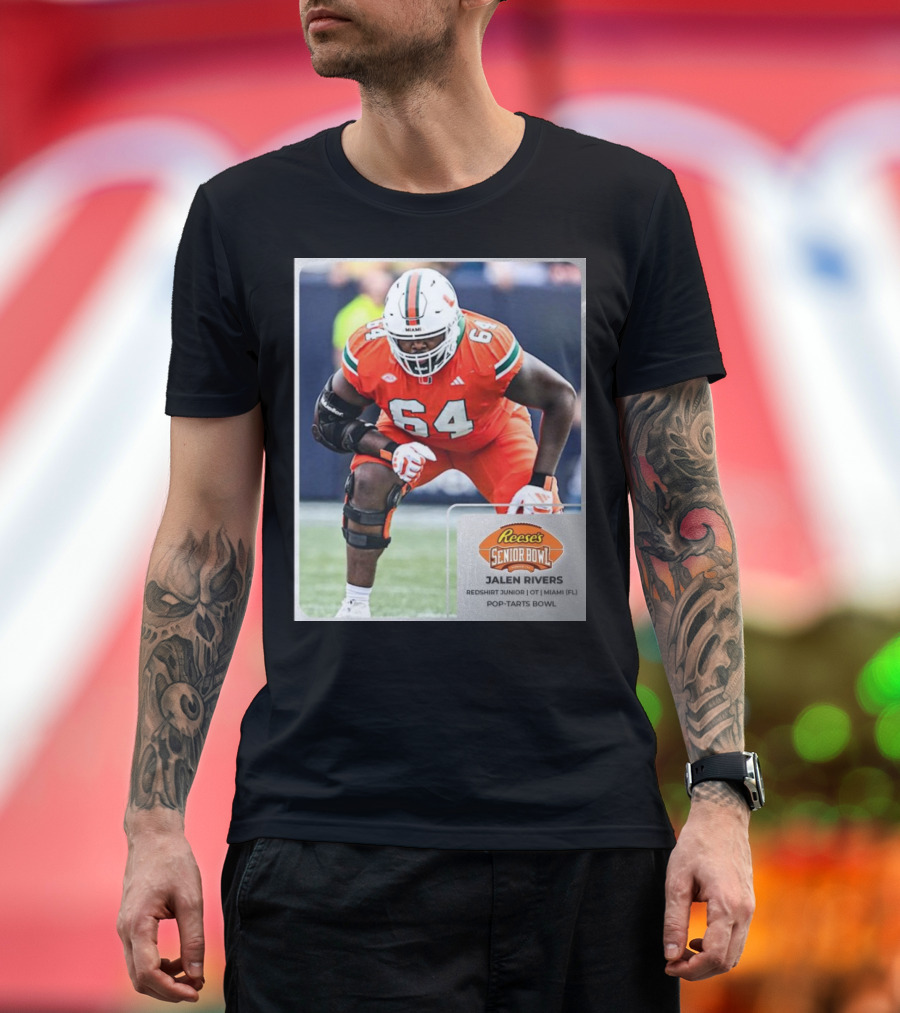 Jalen Rivers Miami Hurricanes Redshirt Junior 64 OT Reese’s Senior Bowl Pop-Tarts Bowl T-Shirt