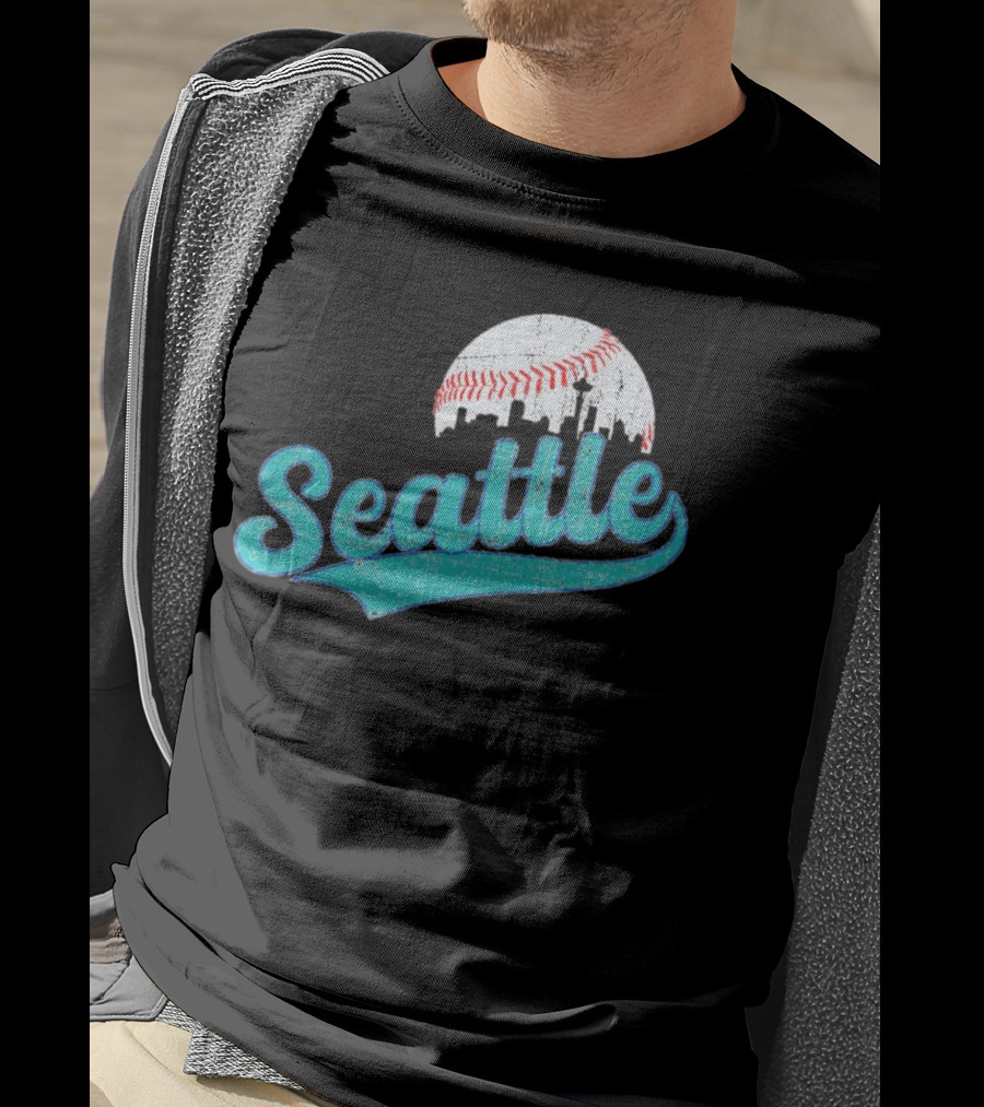 Seattle Vintage Skyline Retro Baseball T-Shirt