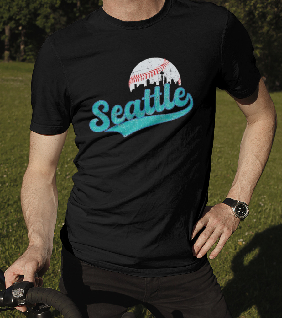 Seattle Vintage Skyline Retro Baseball T-Shirt