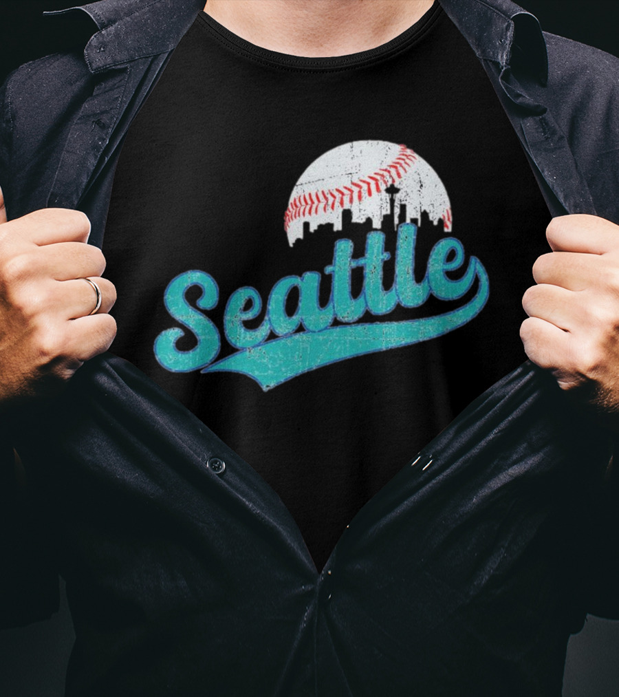 Seattle Vintage Skyline Retro Baseball T-Shirt