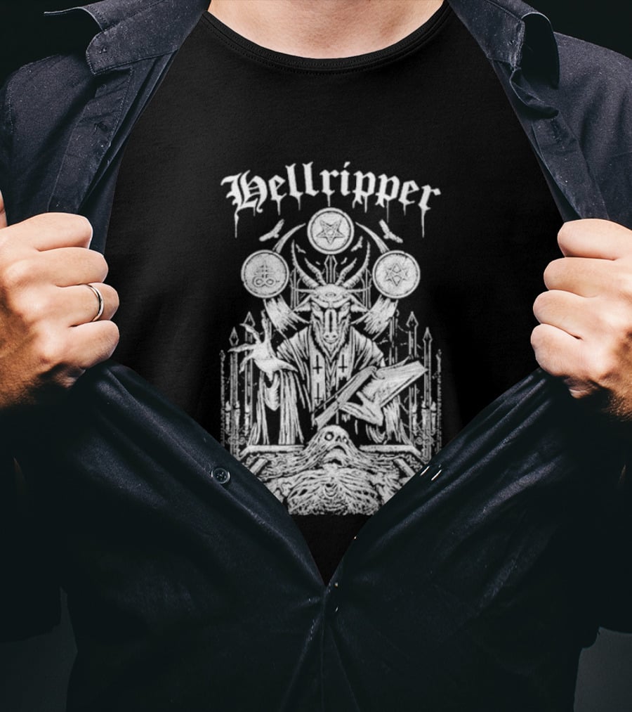 Hellripper Ritual Ceremonial Occult Imagery With Skulls And Antlers T-Shirt