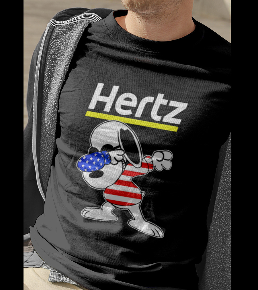 Hertz Snoopy Dabbing American Flag Pattern T-Shirt