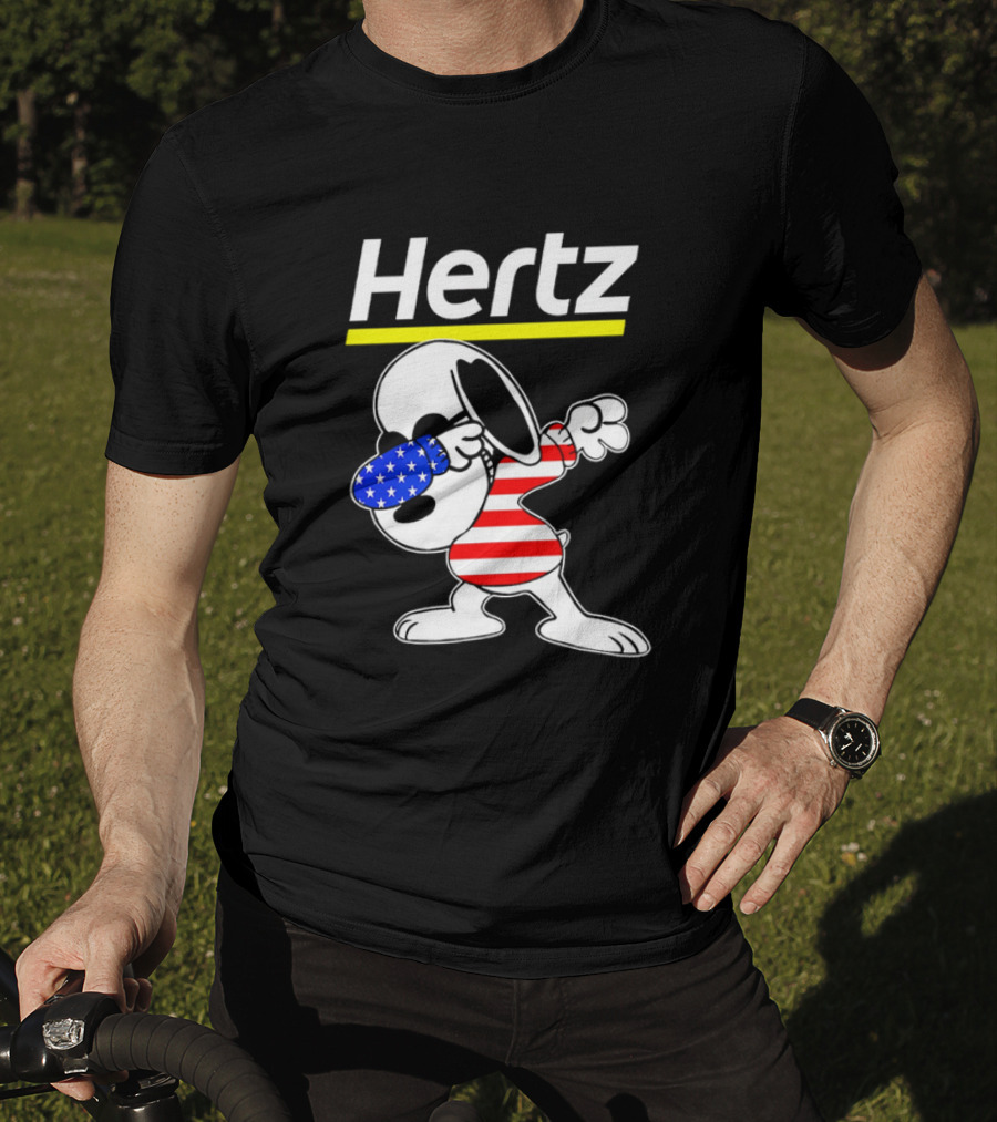 Hertz Snoopy Dabbing American Flag Pattern T-Shirt