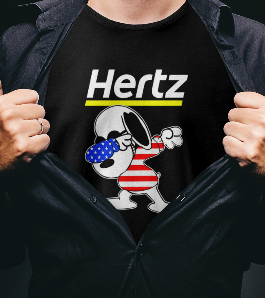 Hertz Snoopy Dabbing American Flag Pattern T-Shirt
