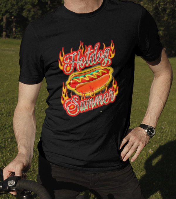 Hotdog Summer Flaming Hotdog Graphic With Fiery Flames T-Shirt