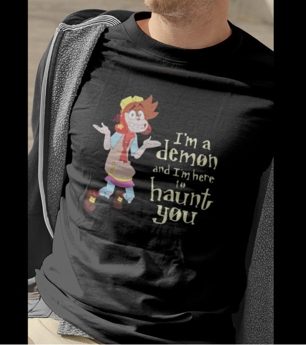 I'm A Demon And I'm Here To Haunt You Whimsical Cartoon Character With Red Hair And Yellow Cap T-Shirt