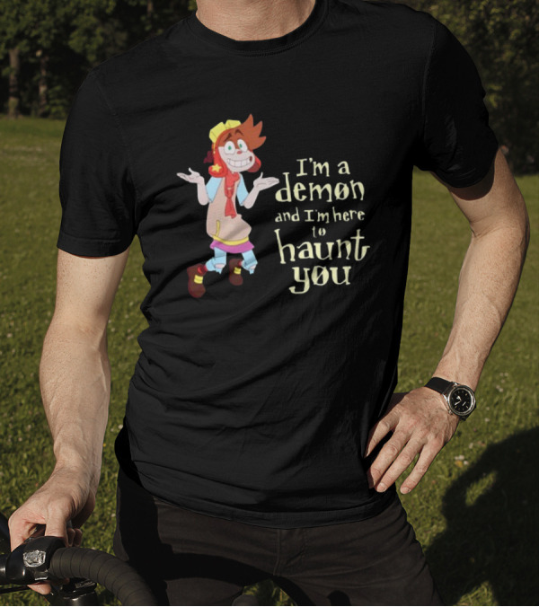 I'm A Demon And I'm Here To Haunt You Whimsical Cartoon Character With Red Hair And Yellow Cap T-Shirt