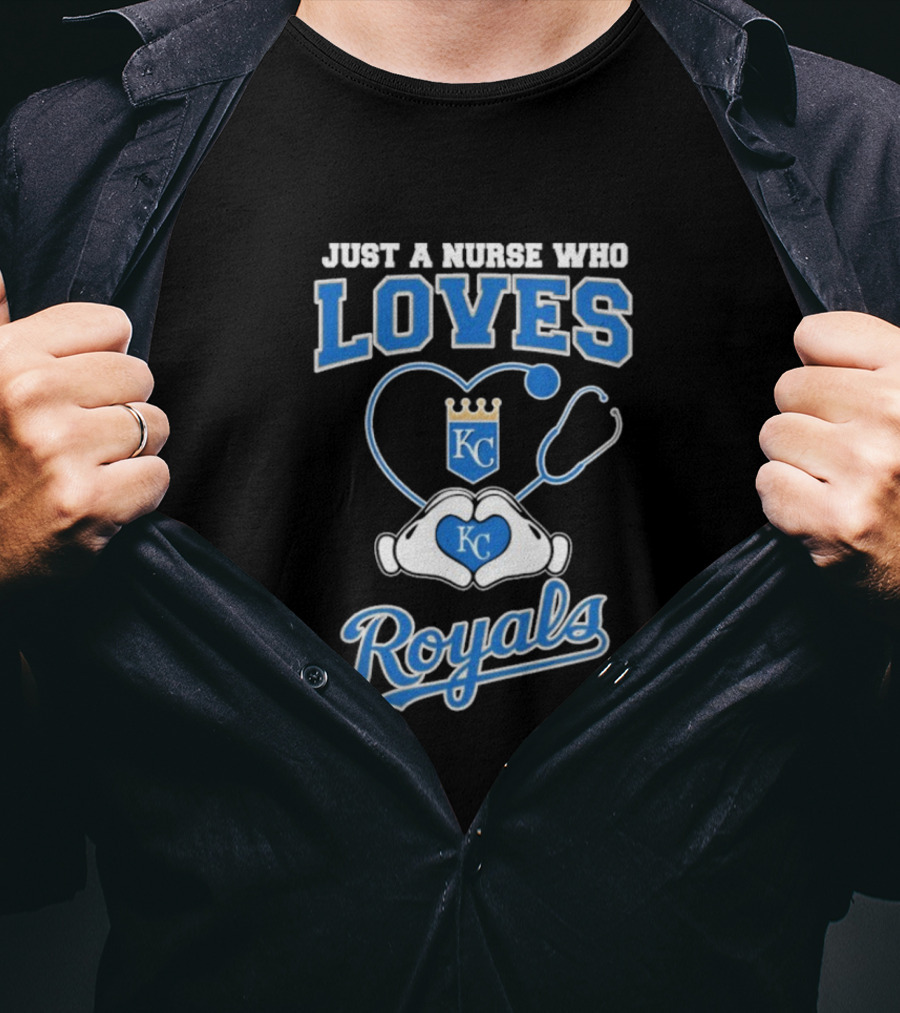 Just A Nurse Who Loves Kansas City Royals KC Heart Hands T-Shirt