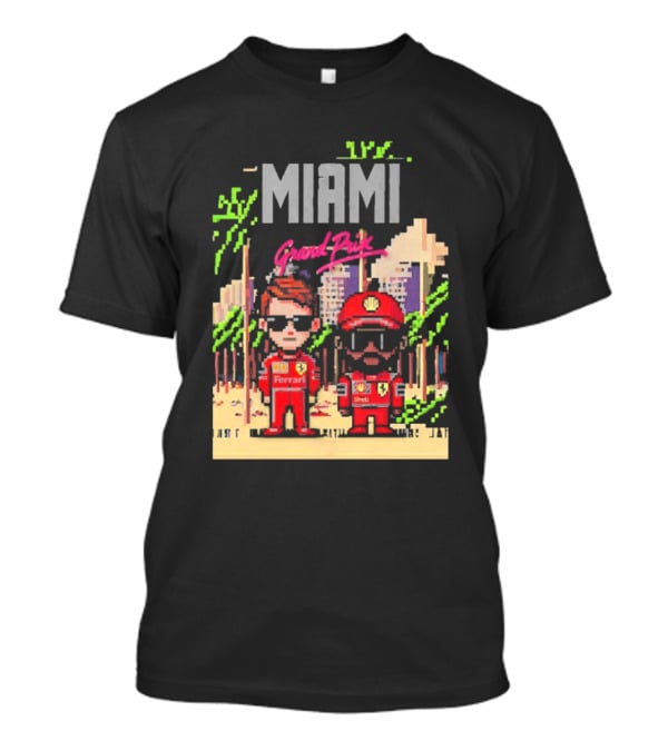 Lewis Hamilton Charles Leclerc Ferrari Team Pixel Style Miami Grand Prix 2025 T-Shirt