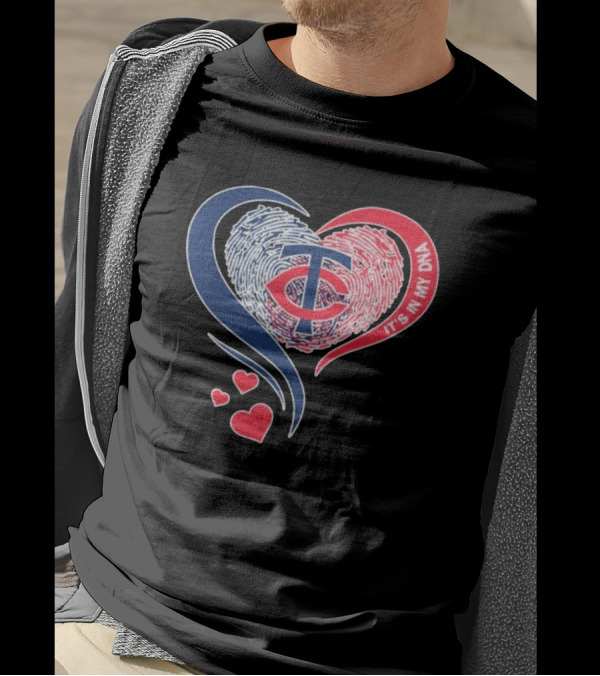 Minnesota Twins TC Logo It's In My DNA Heart Fingerprint Pattern T-Shirt