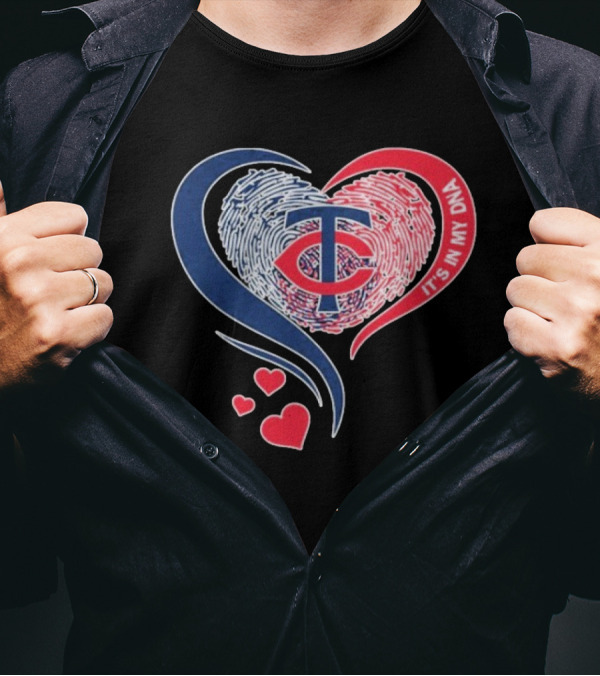 Minnesota Twins TC Logo It's In My DNA Heart Fingerprint Pattern T-Shirt