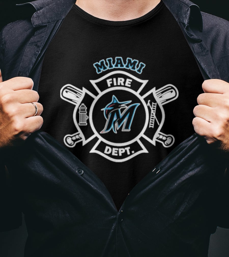 Miami Marlins Fire Dept Firefighters Maltese Cross Axe Hose T-Shirt