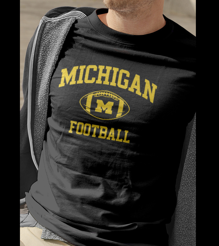 Michigan Wolverines Football Navy Classic Arched M Wordmark T-Shirt