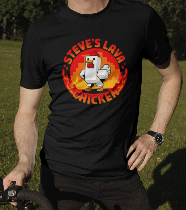 Steve's Lava Chicken Pixel Art Blocky Style T-Shirt