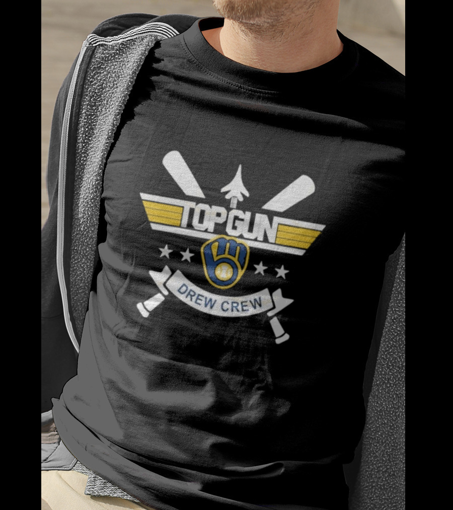 Milwaukee Brewers Top Gun Drew Crew Baseball Bat Glove Stars T-Shirt