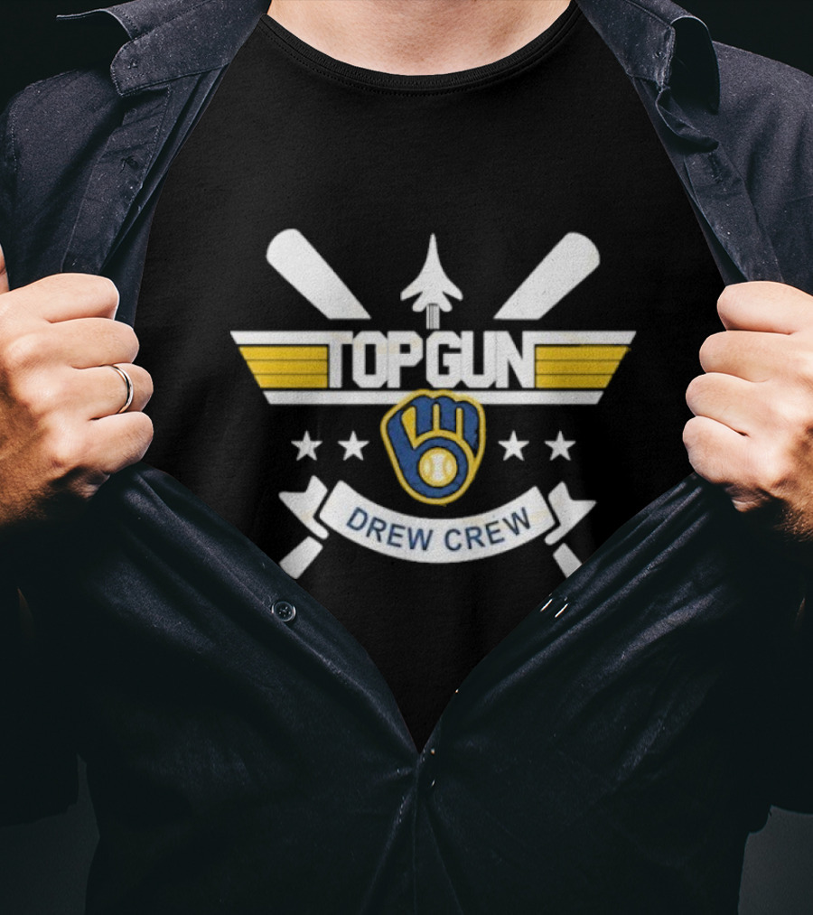 Milwaukee Brewers Top Gun Drew Crew Baseball Bat Glove Stars T-Shirt