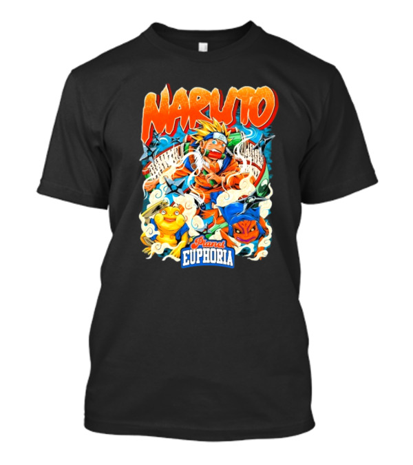 Naruto Planet Euphoria Visible Text With Ninja Frogs And Kunai Swirling Cloud Elements T-Shirt