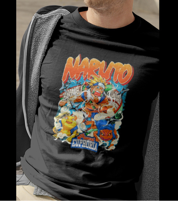 Naruto Planet Euphoria Visible Text With Ninja Frogs And Kunai Swirling Cloud Elements T-Shirt