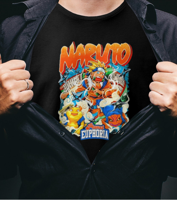 Naruto Planet Euphoria Visible Text With Ninja Frogs And Kunai Swirling Cloud Elements T-Shirt