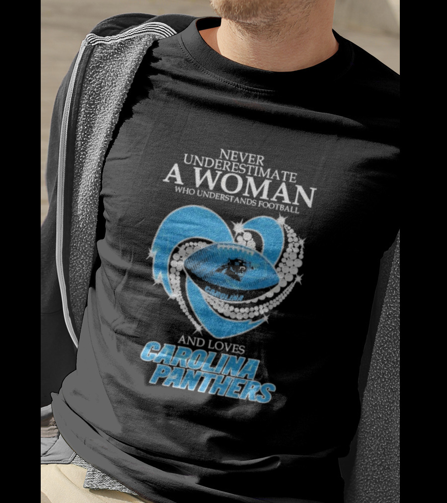 Never Underestimate A Woman Who Understands Football And Loves Carolina Panthers T-Shirt
