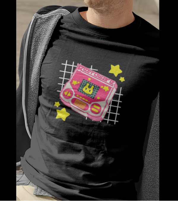 RetroWare Handheld Pink Star Arcade Pixel Bunny Game Typography T-Shirt