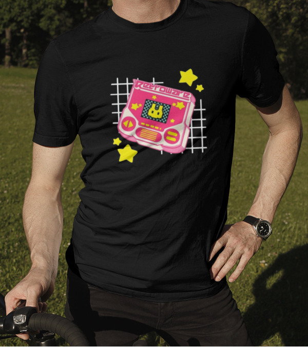 RetroWare Handheld Pink Star Arcade Pixel Bunny Game Typography T-Shirt