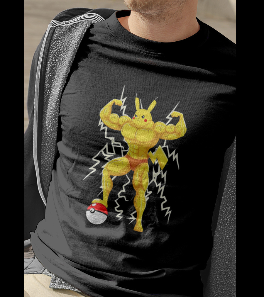 Muscled Pikachu Pumpachu With Lightning And Poké Ball T-Shirt