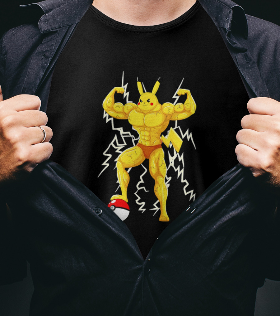 Muscled Pikachu Pumpachu With Lightning And Poké Ball T-Shirt