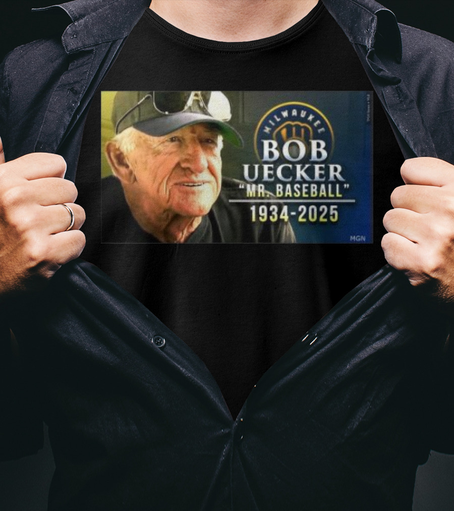 Milwaukee Brewers Bob Uecker Mr. Baseball 1934-2025 Tribute T-Shirt