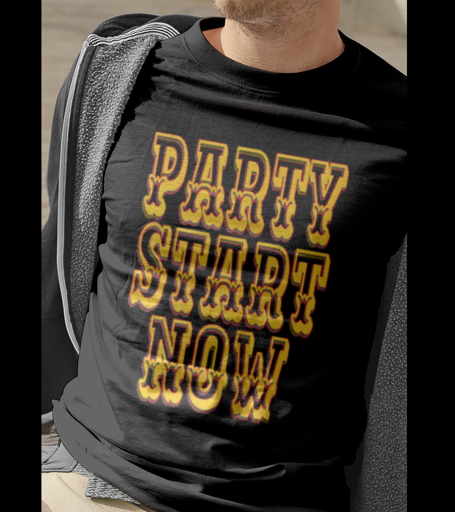 PARTY START NOW Bold Yellow Red Vintage Style T-Shirt