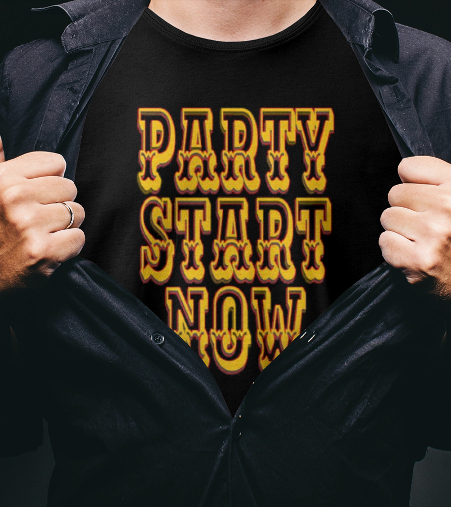 PARTY START NOW Bold Yellow Red Vintage Style T-Shirt