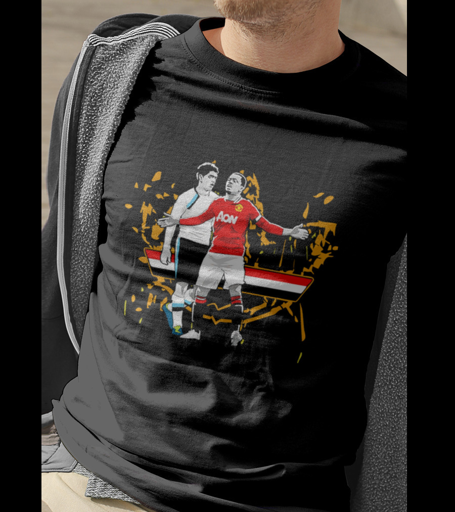 Patrice Evra Luis Suarez Caricature Cartoon AON Red And White Stripes T-Shirt