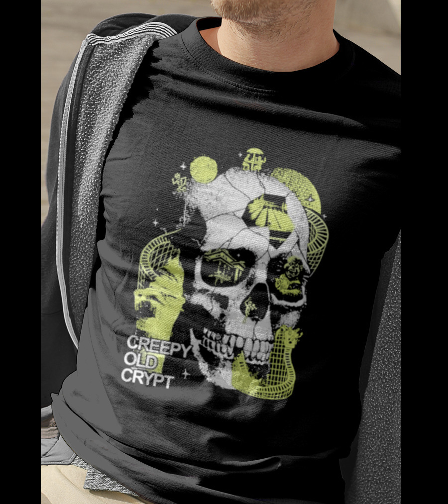 Rocco Botte Creepy Old Crypt Skull Neon Aesthetic T-Shirt